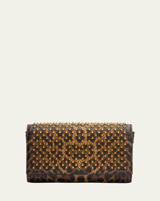 Paloma Spike Leopard-Print Leather Wallet on Chain